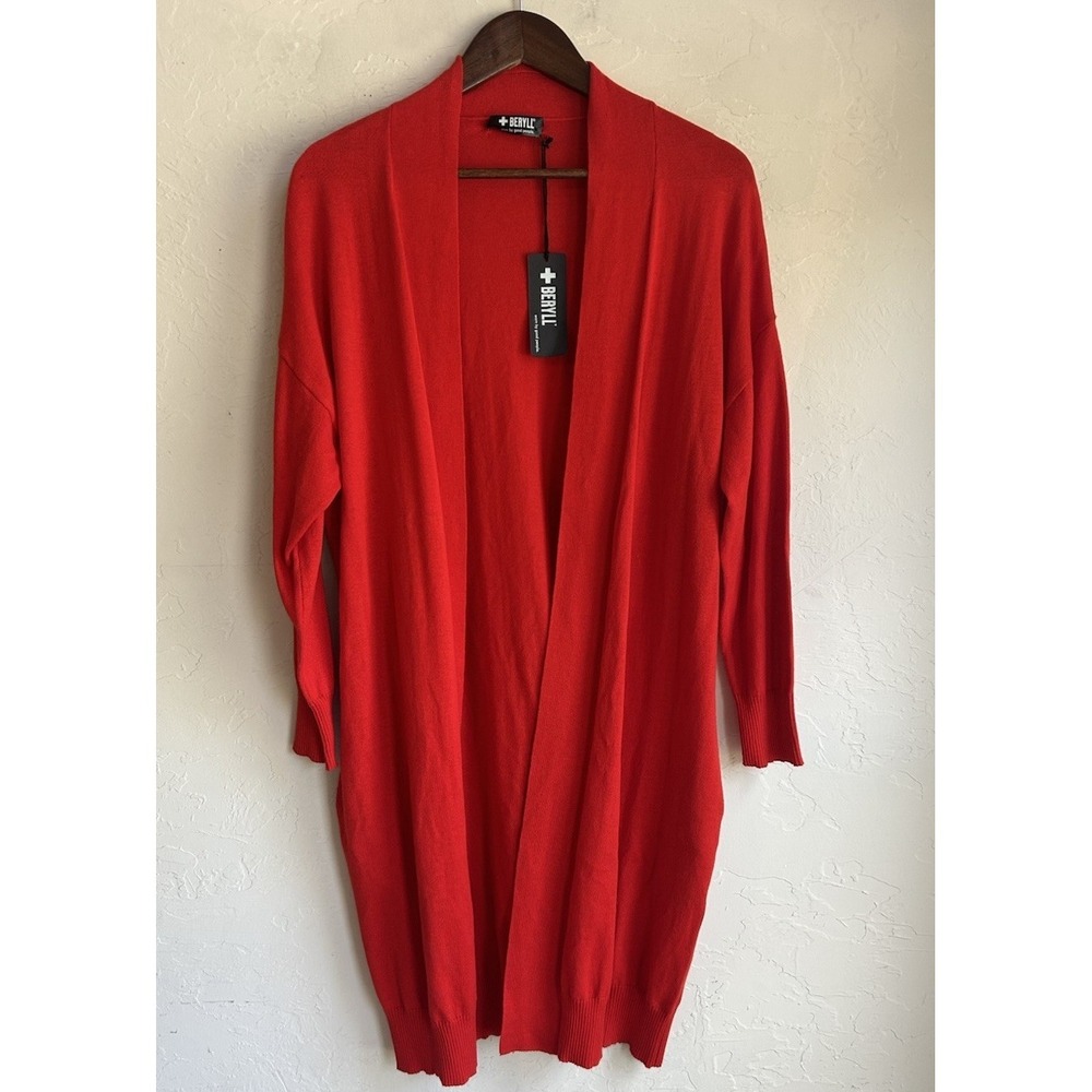 Beryll Debbie Cashmere Cotton Cardigan Duster Sweater O/S NWT Red Luxury USA